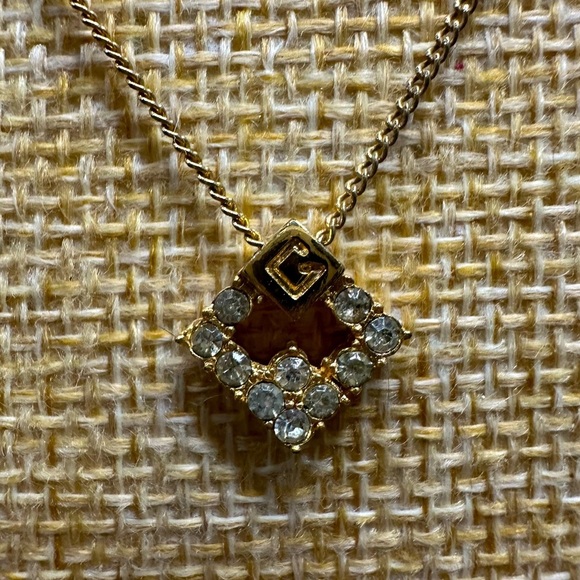 GIVENCHY Rhinestone G Square Pendant Necklace EUC​​ - Picture 1 of 5